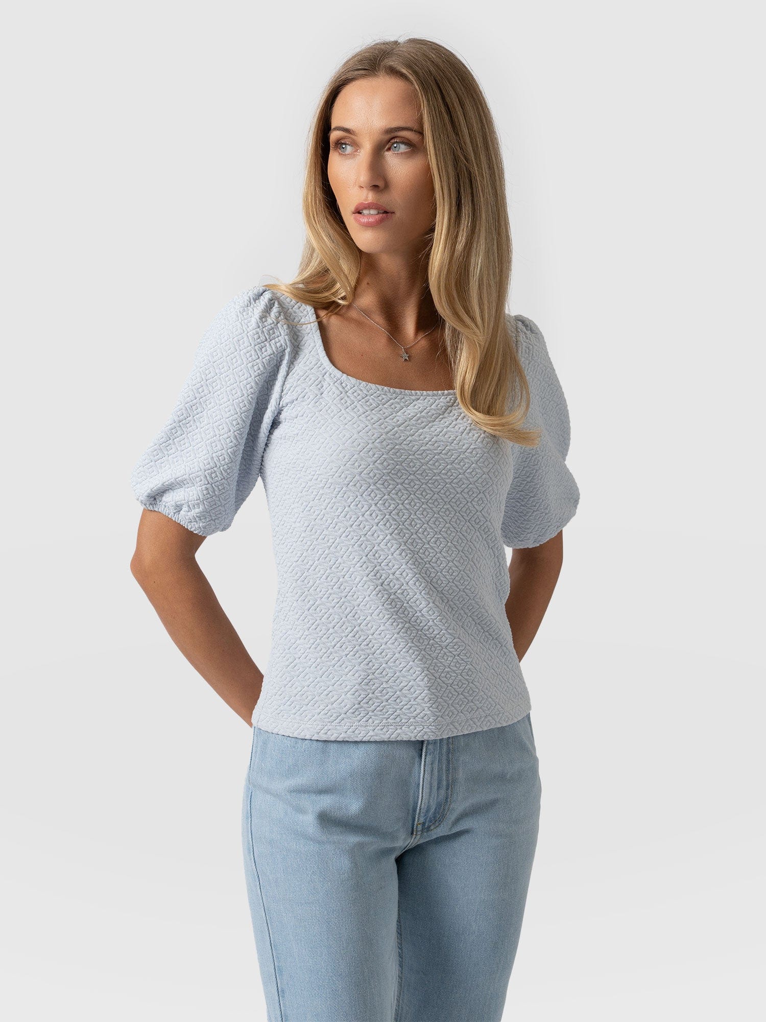 Olivia Puff Sleeve Tee - Pale Blue